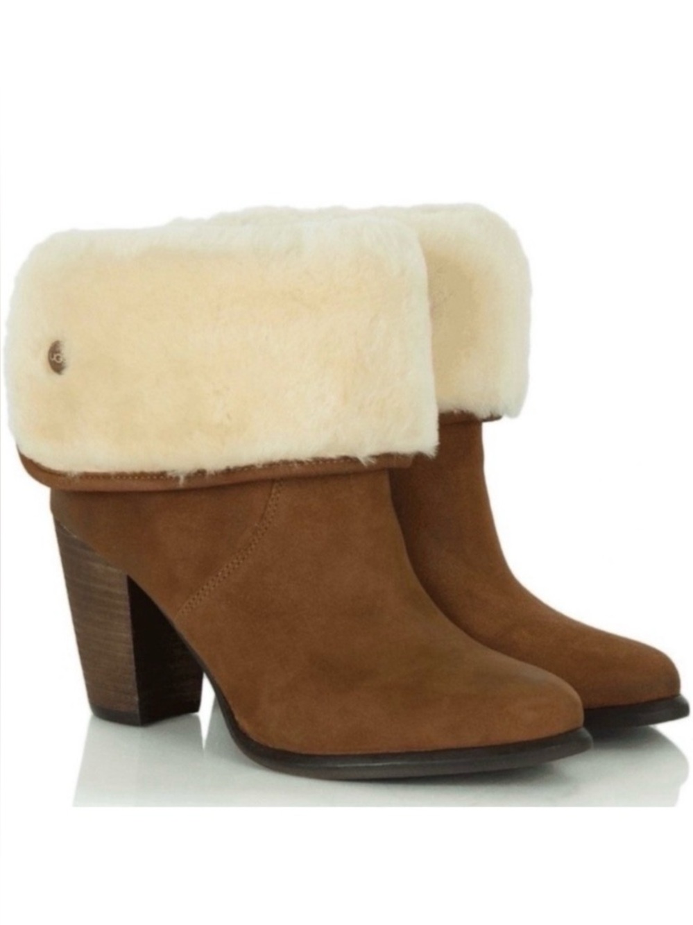 UGG NEW Layna Heeled Suede Boots Women’s 11 Cinnamon Brown Shearling NWT